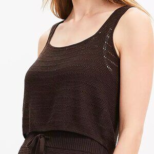 LOFT Beach Crochet Square Neck Tank in Cacao Nib, Size M NWT